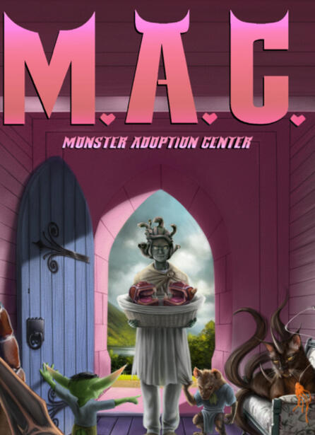 M.A.C, Monster Adoption Center, Cover Page, A medusa bringing in two mimics while the room is filled with monsters.